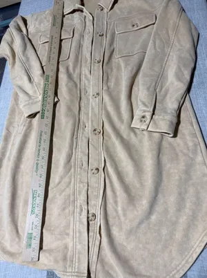 Mystree Tan Longline Shacket Button‎ Down Shirt Jacket Womens Medium thumbnail 1