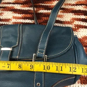 90s Vintage Y2K 2000s Navy Blue rectangular leather shoulder hand bag purse office siren corporate core #gothic #whimsygoth thumbnail 3