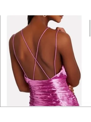 NWT AiiFOS Vera Pleated Metallic Gown 8 Pink Magenta Plisse Ruched Slit Formal thumbnail 15