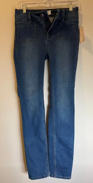 Free People Womens High Rise Skinny Jeans Medium Wash Blue Denim Size 25 NWT thumbnail 1
