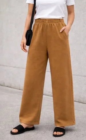 Uniqlo Womens SM Wide Leg Sweatpants Heavyweight Fleece Lounge Elastic Waist thumbnail 1