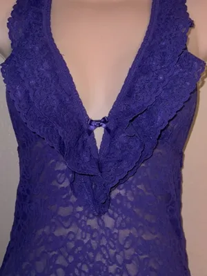 Victorias Secret The Lacie Sheer Lace Halter Babydoll Lingerie Purple Size Small thumbnail 3