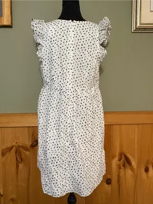 LOFT NWT White Mini Dress with Black Floral Print size 6 v-neck, ruffle sleeves thumbnail 6