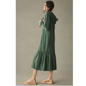 Anthropologie Daily Practice Green Hooded Maxi Dress Sz.XS thumbnail 3