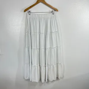 Trendy Queen Tiered Maxi Skirt Womens L White Elastic Waist Boho Cottagecore thumbnail 3