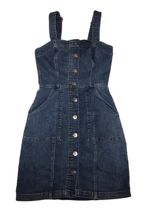 Denim Dress Size 0 H&M Divided Blue Button Front Pockets Stretch Adjustable thumbnail 1