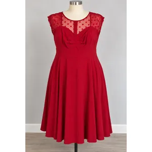 Torrid Red Polka Dot Mesh Yoke Fit and Flare Midi Dress Size 14 Retro Style thumbnail 2