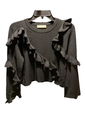 Milly Black Ruffle Cropped Sweater size medium thumbnail 1
