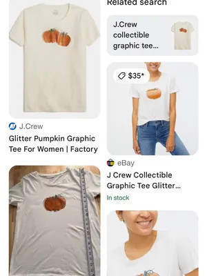J. Crew Cream Short Sleeve Collectors Tee with Glitter Pumpkin Trio | Size XL thumbnail 11