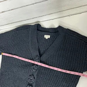 POL Chunky Knit Cardigan Sweater Small Black Flower Button Front Boho Textured thumbnail 5