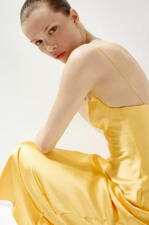 Zara golden Yellow Maxi satin corset bodycon formal Dress evening party wedding thumbnail 11
