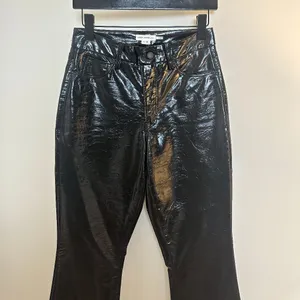 GOOD AMERICAN Good Legs Croc Embossed Faux Leather Flare Pants in Black US 26 thumbnail 3