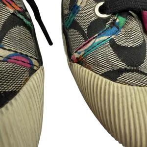 Coach Zoe Poppy Signature High‎ Top Sneakers 7B Black Gray Multi Monogram Y2K thumbnail 4