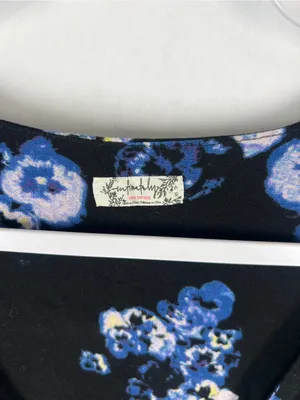 Free People‎ Black and Blue Floral Tie-Front Bodysuit thumbnail 2