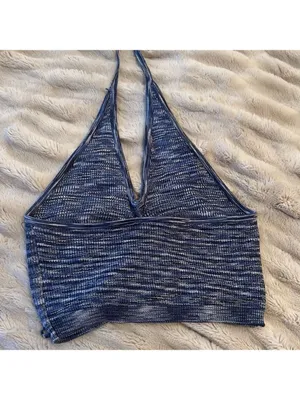 Vici JEANIE RUCHED HALTER KNIT CROP TOP - BLUE thumbnail 6