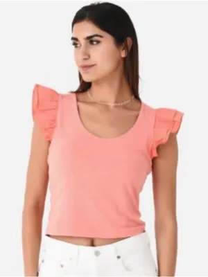 English Factory Salmon Ruffle Sleeve Scoop Neck Top thumbnail 1