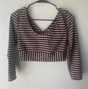 FP Movement Black & Tan Striped Bow Cut Out Long Sleeve Workout Crop Top thumbnail 1