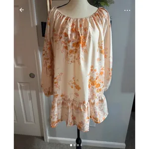 Cider Floral Off The Shoulder Mini Dress Orange Cream Ruffle Hem Long Sleeve M thumbnail 5