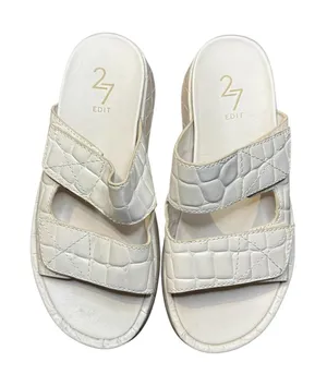 27 Edit Shoes Womens Size 7.5 White Leather Marcela Slide Sandals Wedge Platform thumbnail 1