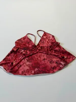 SheIn Plus Size Y2K Red Babydoll Paisley Floral Ruffle Hem Camisole Fairy Tank Top thumbnail 3