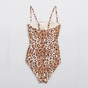 AERIE Brown and Cream Patterned One-Piece Size Small thumbnail 10