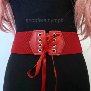 Red Y2K Lace Up Corset Stretchy Wide Waist Belt, Fits Up to 40 Inches, X7GA1309 thumbnail 1