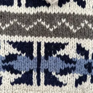 Anthropologie Vintage Heavy Knit 100% Wool Fair Isle Crewneck Sweater Cream, Blue, Brown M thumbnail 5