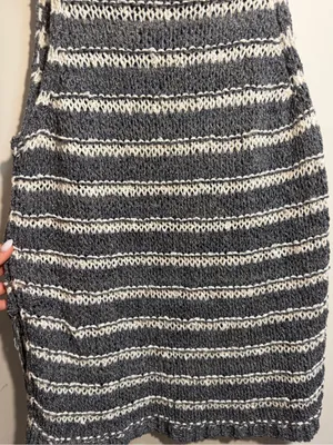 Free People Folksong Fringe Knit Vest Tunic Gray Stripe Boho Cowl Neck M thumbnail 10
