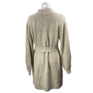 Vici Women's Beige Long Sleeve Tie Waist Knit Mock Neck Mini Sweater Dress S thumbnail 3