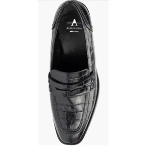 Aquatalia Riya Croc‎ Embossed Penny Loafer Black Leather Block Heel Size 7 New thumbnail 4