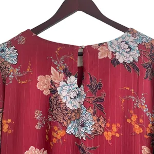 Luxology‎ Women Cottage Top XL Burgundy Floral Bell Sleeve Peasant Boho Romantic thumbnail 4