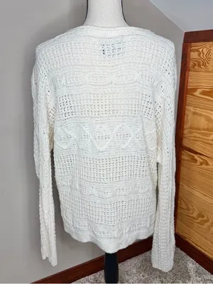 Abercrombie & Fitch Cream Ivory Mixed Open Knit Long Sleeve Sweater Medium M thumbnail 2