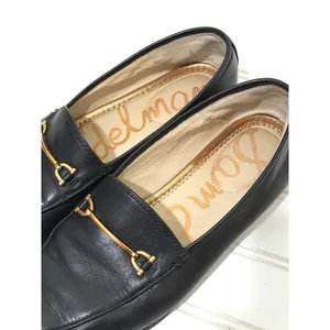 Sam Edelman Loraine Black Leather Horsebit Loafers Gold Hardware Flat Shoes thumbnail 4