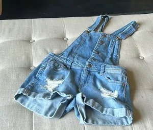 Tinseltown Light Wash Distressed Denim Overall Shorts‎ Size XS thumbnail 1
