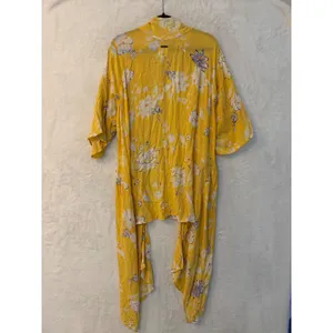 Billabong Yellow Floral Kimono Cardigan Duster Womens S/M Rayon Boho Cover Up thumbnail 6