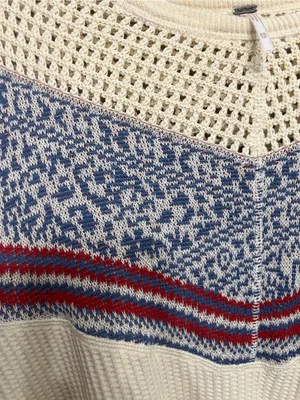 Free People Geo Party pulloverCream Fair Isle Sweatshirt with Red & Blue Stripes thumbnail 8