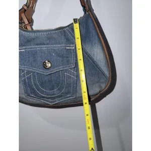 True religion denim Leather hobo bag purse shoulder bag pocket Logo hangtag M thumbnail 2