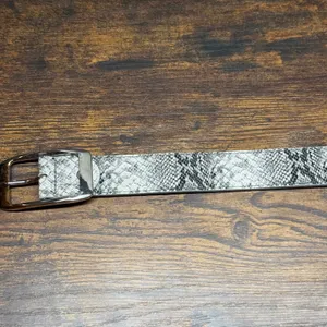 Faux Snakeskin Belt Gray Black Animal Print Silver‎ Buckle thumbnail 2