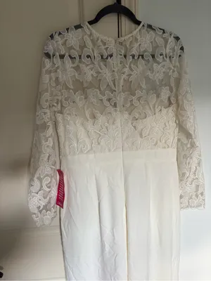 ELIZA J Embroidered Bodice Ivory Wide Leg Jumpsuit Size 12 thumbnail 8