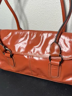 Y2K Vintage Burnt Orange Leather Silver Hardware Large Shoulder Bag Preppy thumbnail 4