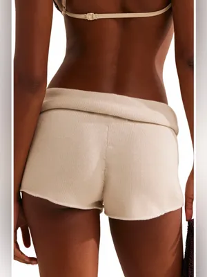Free People Rita Sweater Knit Cotton Shorts Size L Cream NWOT thumbnail 2