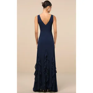 Lulus Alorna Dark Navy Sleeveless Ruffled Maxi Dress Formal Chiffon XS NWT thumbnail 4