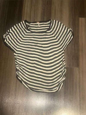 FREE PEOPLE Slinky Baby Tee Black White Striped - Size Large thumbnail 7