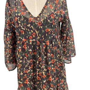 Natural Life Floral Print Midi Dress Kimono‎ Sleeve Brown Red Size Small thumbnail 4