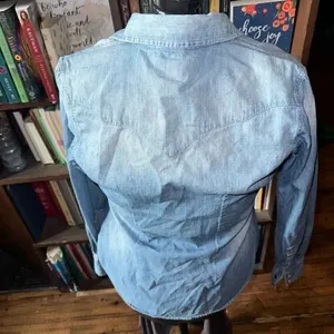 Rock+Roll Cowgirl distressed button down S denim western shirt thumbnail 3