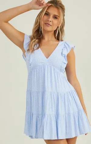 Altar'd State Light Blue Floral Tiered V-Neck Midi Dress size XS thumbnail 1