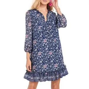 Vineyard Vines Silk Floral Shift Dress Women L Navy Coastal Preppy‎ Romantic thumbnail 2