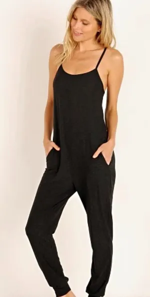Beyond Yoga Romp Around Jumpsuit Sz XS Featherweight Black Criss Cross Back thumbnail 1