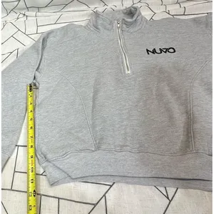 Nuvo‎ Cropped Quarter-Zip Sweatshirt High Collar Embroidered Gray Womens Size M thumbnail 7