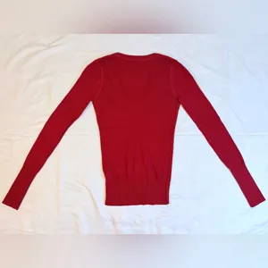 Vintage Y2K V-Neck Embroidered Moose Sweater - Red - M thumbnail 4